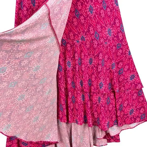 LAUREN Ralph Lauren Women Ruffle Dress Sz 10 Fuchsia Multi Geo High Low Hem NWT - Picture 5 of 14